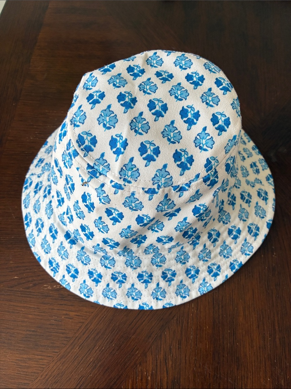 J. Crew White Bucket Hat with Blue Floral Print